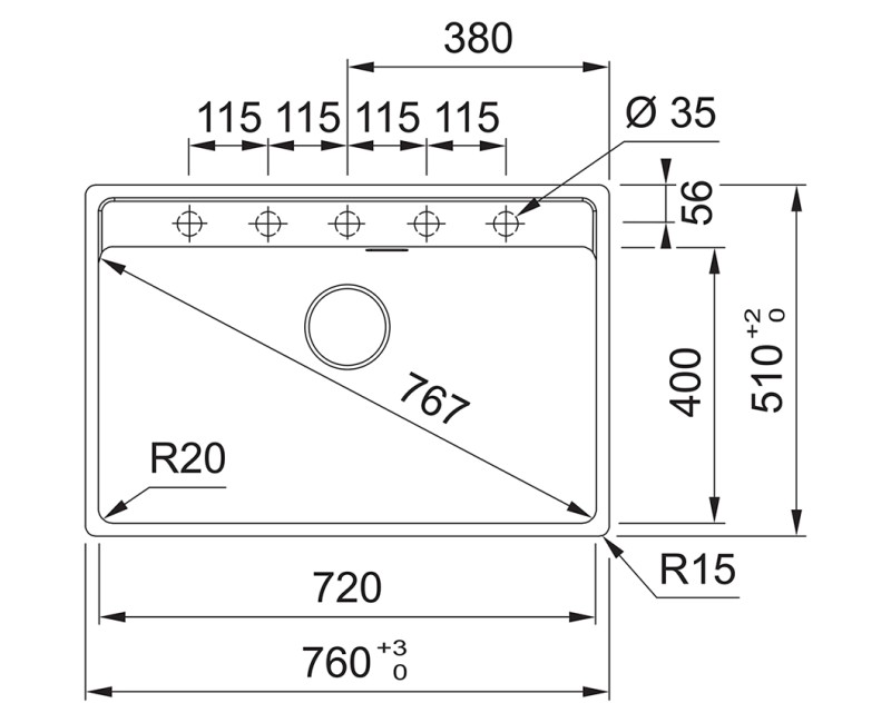 FRANKE Кухонная мойка MARIS 76x51 cm Manual, MRG 610-72 A 114.0658.331