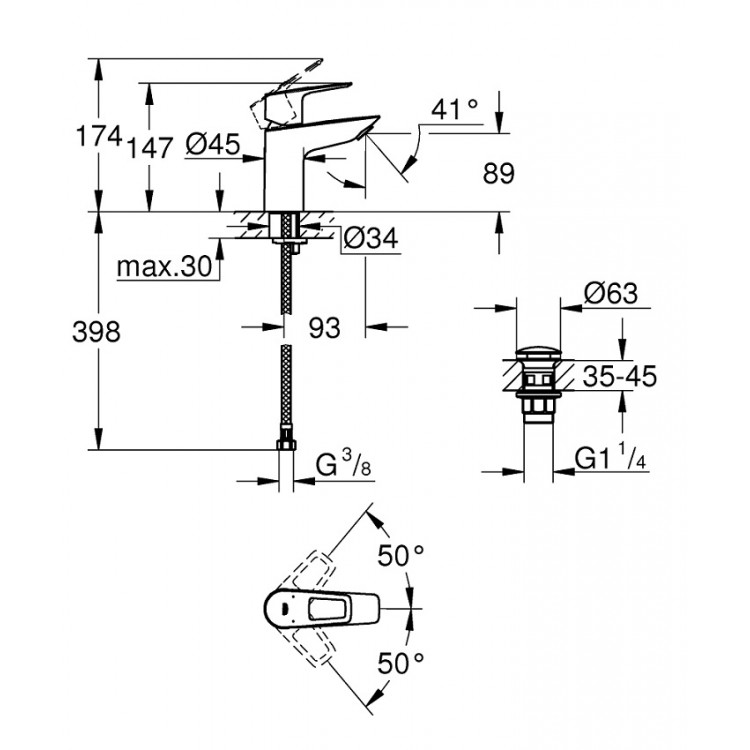 Grohe BauLoop New Izlietnes jaucējkrāns, 23878001 Grohe BauLoop New Izlietnes jaucējkrāns, 23878001