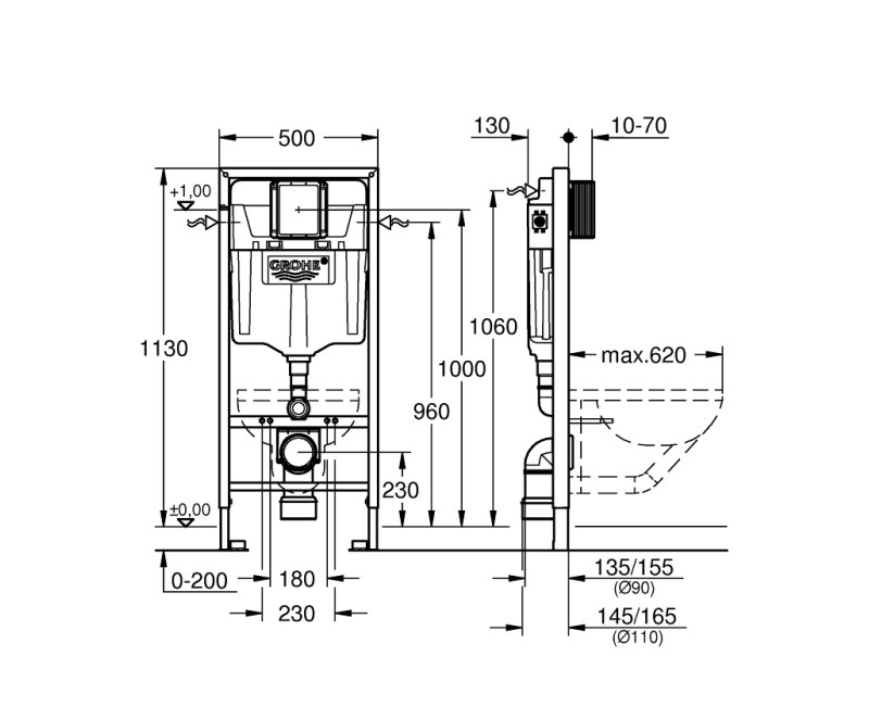 Komplekts Grohe Bau Rimless WC+vāks+rāmis Rapid SL+poga, 39902000