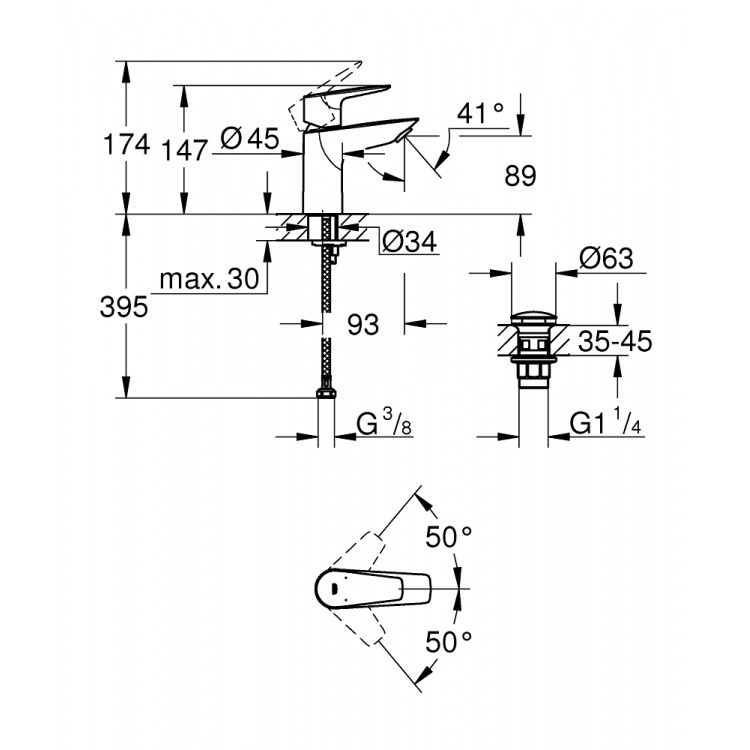 Grohe BauEdge Смеситель для умывальника, 23895001 Grohe BauEdge Смеситель для умывальника, 23895001