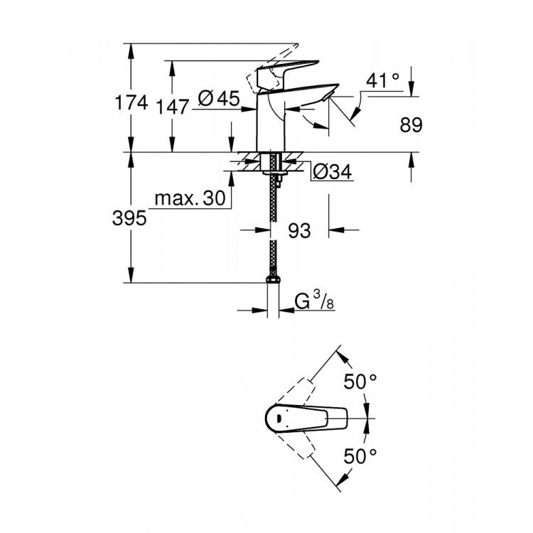 Grohe BauEdge Смеситель для умывальника, 23330001 Grohe BauEdge Смеситель для умывальника, 23330001