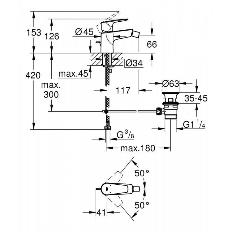 Grohe BauEdge New Bidē jaucējkrāns, 23331001 Grohe BauEdge New Bidē jaucējkrāns, 23331001