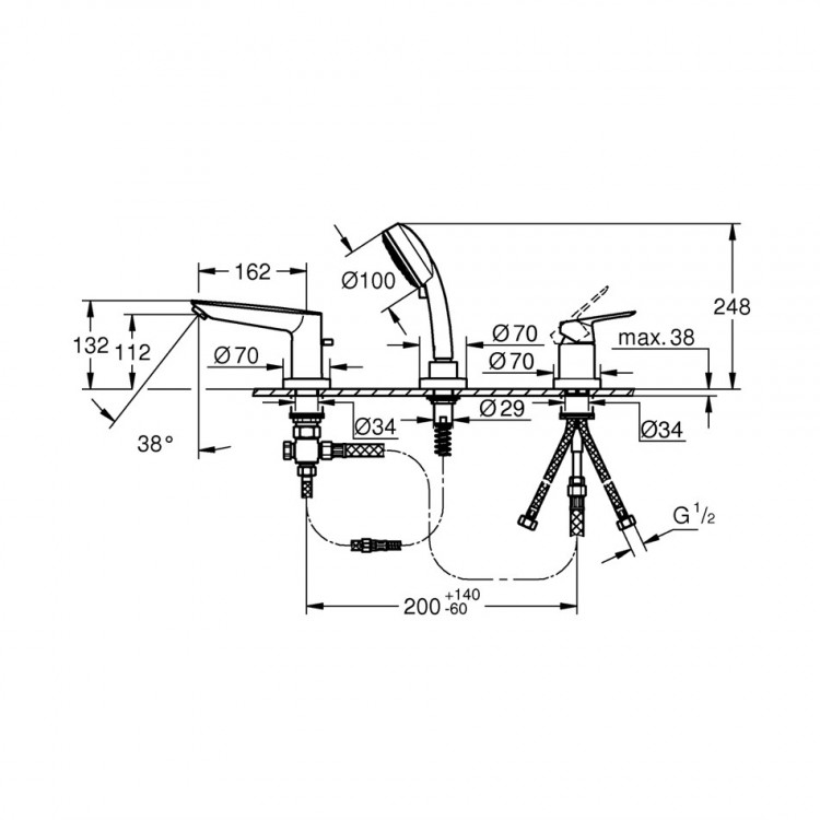 Grohe BauEdge 3-daļīgs vannas jaucējkrāns, hroms 2511710A Grohe BauEdge 3-daļīgs vannas jaucējkrāns, hroms 2511710A