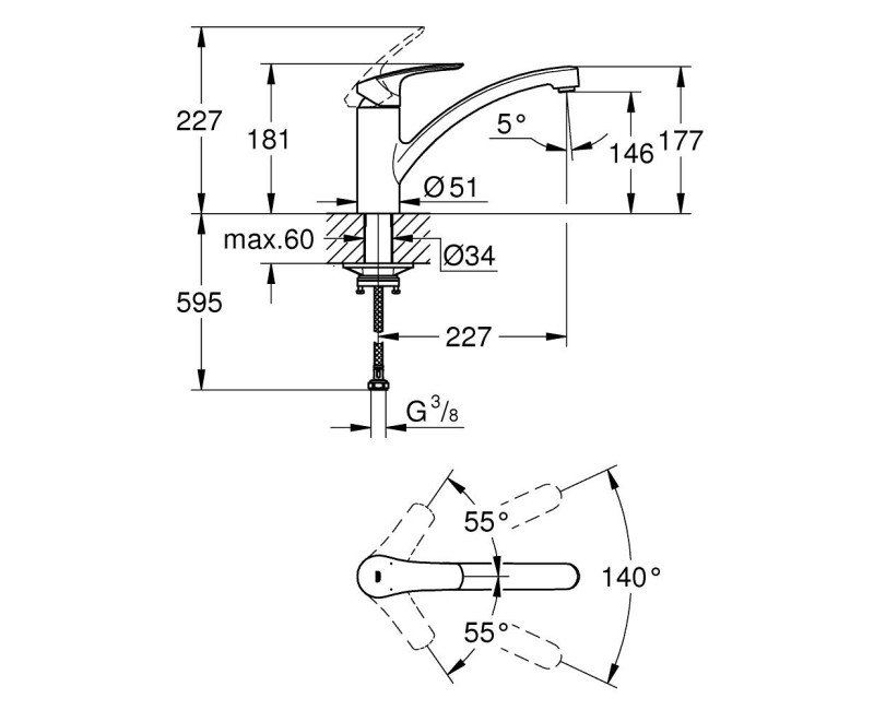 GROHE Eurosmart Virtuves izlietnes jaucējkrāns, hroms 33281003
