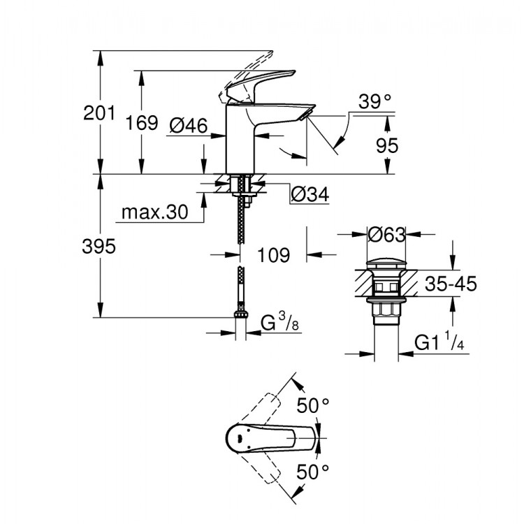 Grohe Eurosmart S Izlietnes jaucējkrāns, hroms 23922003 Grohe Eurosmart S Izlietnes jaucējkrāns, hroms 23922003