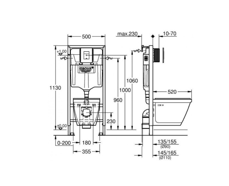 Komplekts Grohe SEREL WC+rāmis Rapid SL+poga Skate Cosmo