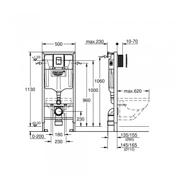 Tualetes poda komplekts Grohe taustiņš Even hroms 38966000, stiprinājumi, 500x230 mm, h=1130 mm