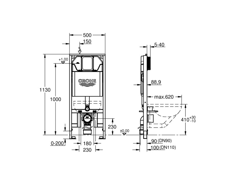 Grohe Rapid SL Slim WC montāžas rāmis ar skalojamo kasti 88.9mm, 39687000
