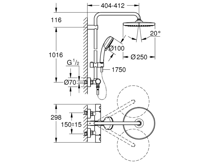 Grohe Termostata dušas sistēma Tempesta Cosmo 250, 26670000