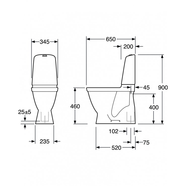 Gustavsberg Nautic 1546 Hygienic flush WC bez vāka, GB111546201205 Gustavsberg Nautic 1546 Hygienic flush WC bez vāka, GB111546201205