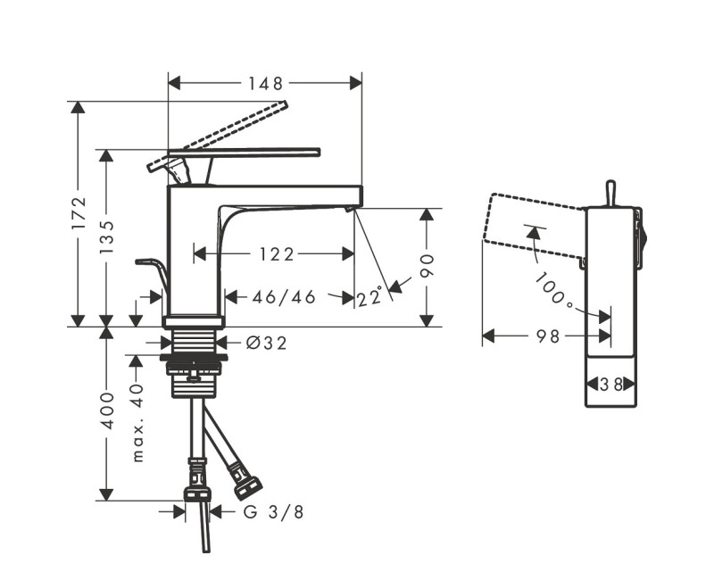 Hansgrohe Tecturis E 80 CoolStart Смеситель для умывальника со сливным клапаном Pop-up, хром