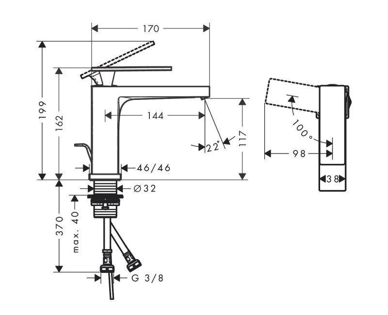 Hansgrohe Tecturis E 110 CoolStart Смеситель для умывальника со сливным клапаном Pop-up, черный матовый