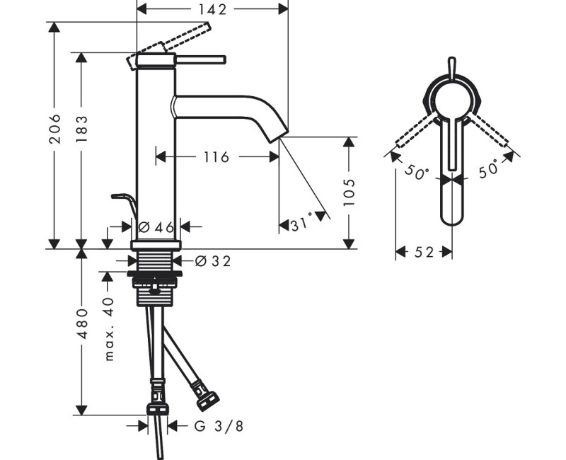 Hansgrohe Tecturis S 110 Смеситель для умывальника со сливным клапаном Pop-up, белый матовый