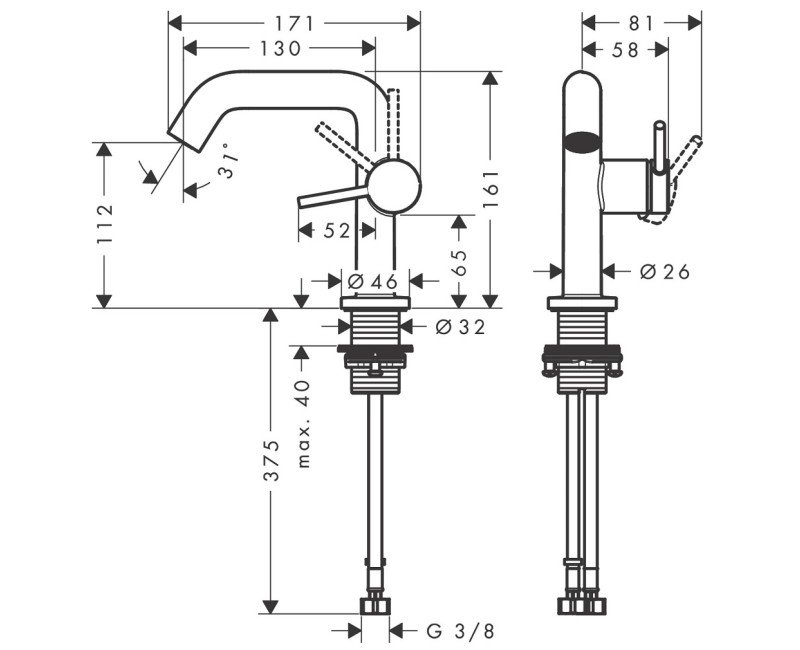 Hansgrohe Tecturis S 110 Смеситель для умывальника со сливным клапаном Push-Open, черный матовый