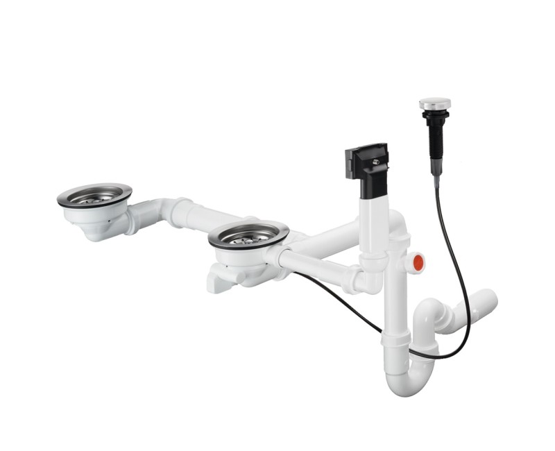 Hansgrohe Dubultās virtuves izlietnes sifons ar pārplūdi un Pop-Up izplūdi D17-11