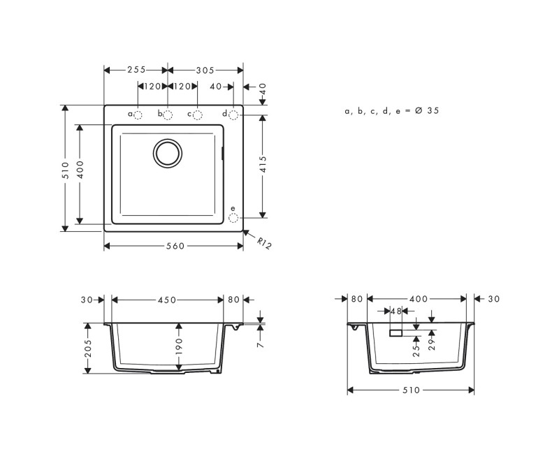 Hansgrohe S510-F450 Кухонная мойка 56х51см, graphite black