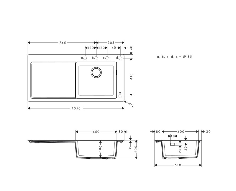 Hansgrohe S5140-F450 Кухонная мойка 105х51см, concrete grey L