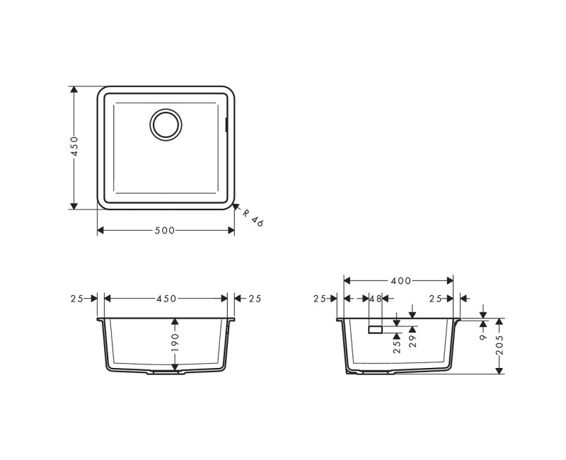 Hansgrohe S510-U450 Virtuves izlietne 50x45cm, stone grey