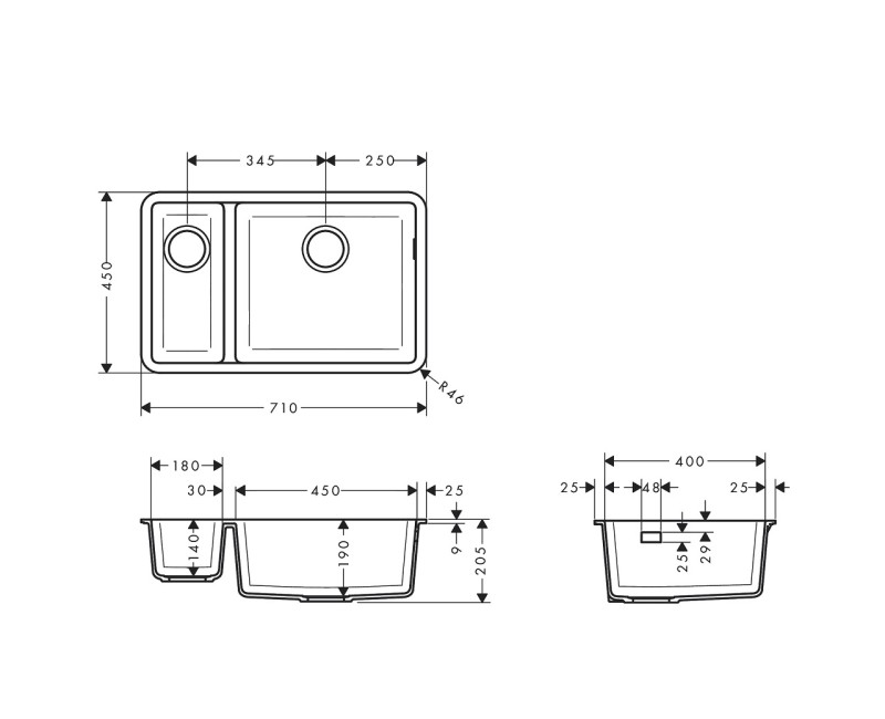 Hansgrohe S510-U635 Virtuves izlietne 71x45cm, stone grey