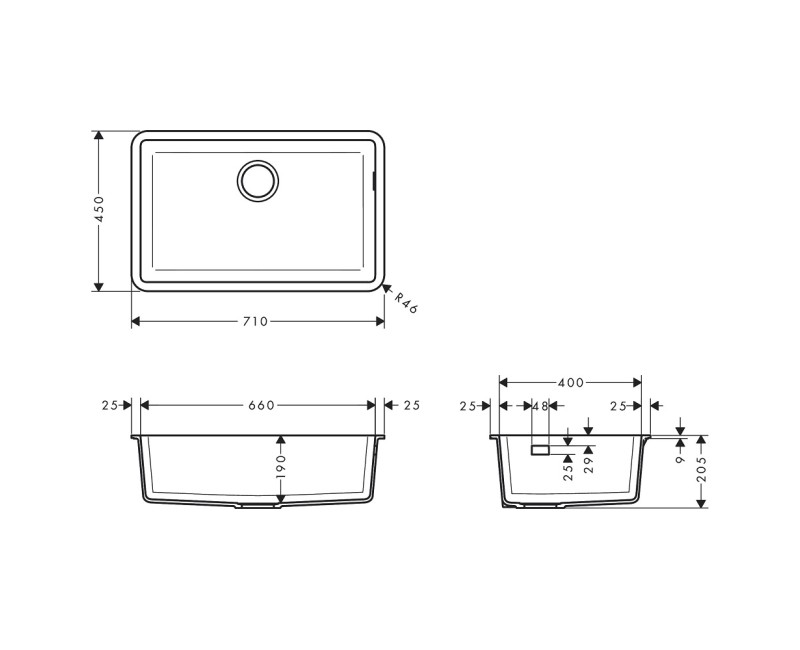 Hansgrohe S510-U660 Virtuves izlietne 71x45cm, stone grey