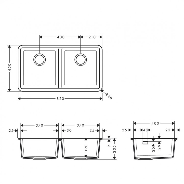 Hansgrohe S510-U770 Кухонная мойка 82х45см, graphite black Hansgrohe S510-U770 Кухонная мойка 82х45см, graphite black