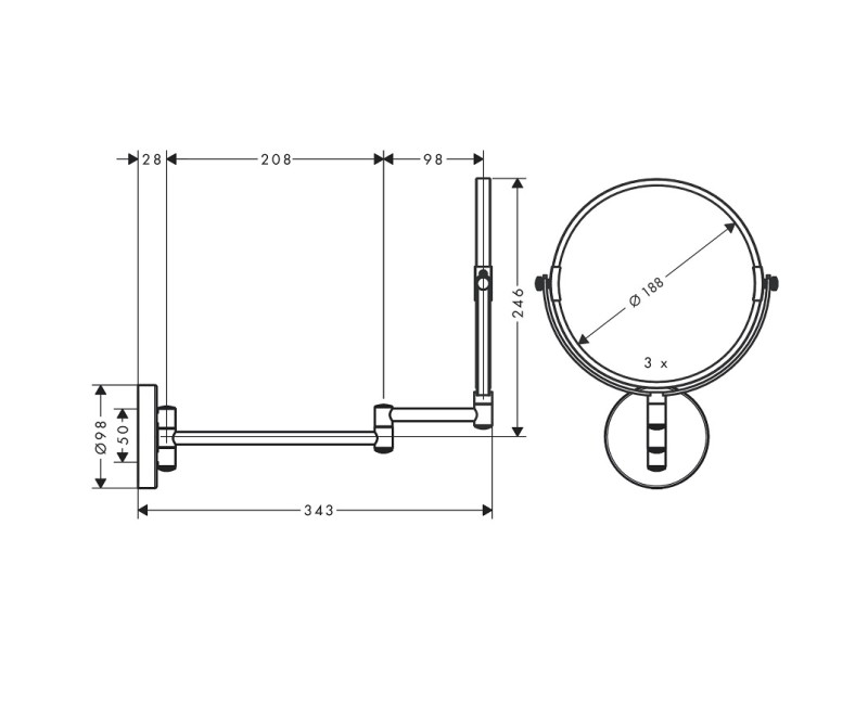 Hansgrohe Logis Universal Вращающееся круглое зеркало с 3-кратным увеличением. хром