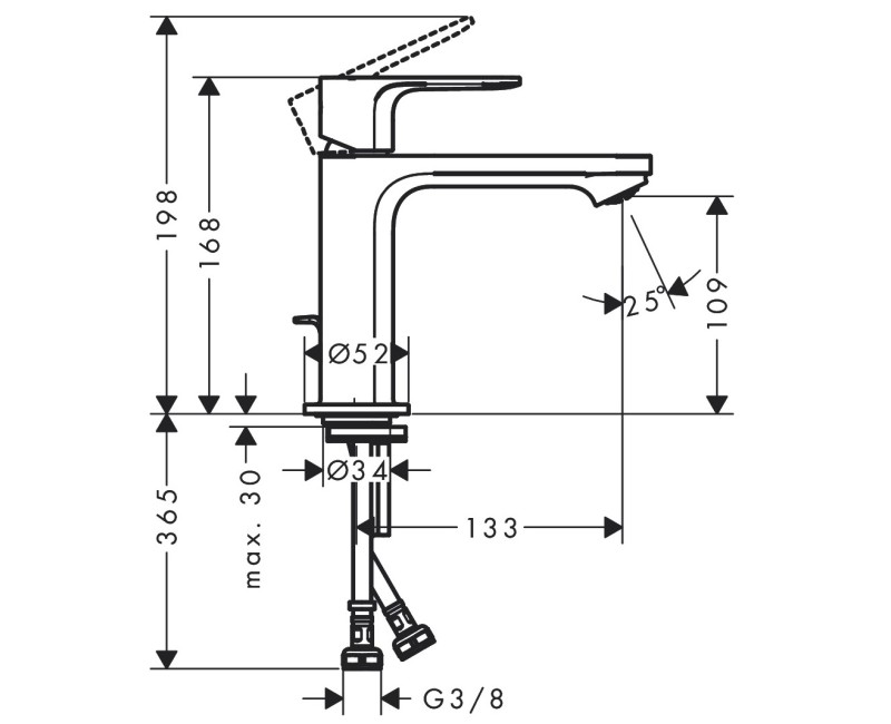 Hansgrohe Rebris E 110 Izlietnes jaucējkrāns ar korķi, hroms 72557000