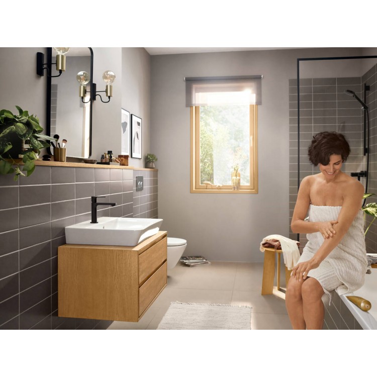 Hansgrohe Rebris E 110 Izlietnes jaucējkrāns ar korķi, melns 72557670 Hansgrohe Rebris E 110 Izlietnes jaucējkrāns ar korķi, melns 72557670