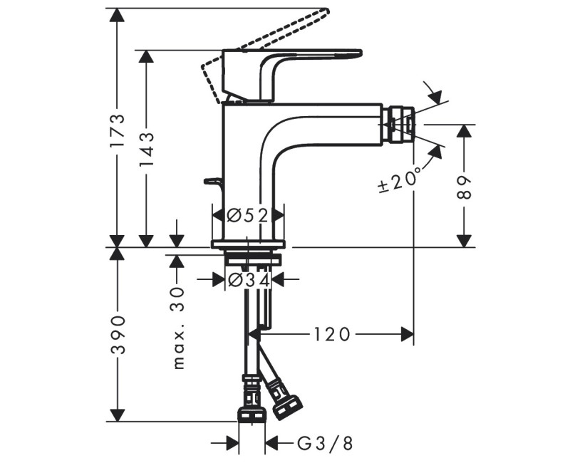 Hansgrohe Rebris S Bidē jaucējkrāns, 72210000