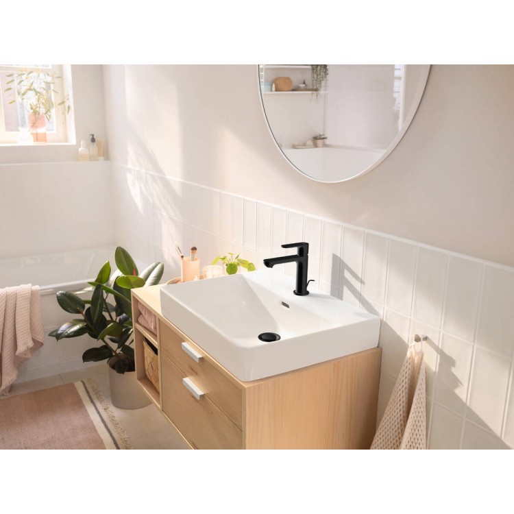 Hansgrohe Rebris S 110 Izlietnes jaucējkrāns ar korķi, melns 72517670 Hansgrohe Rebris S 110 Izlietnes jaucējkrāns ar korķi, melns 72517670