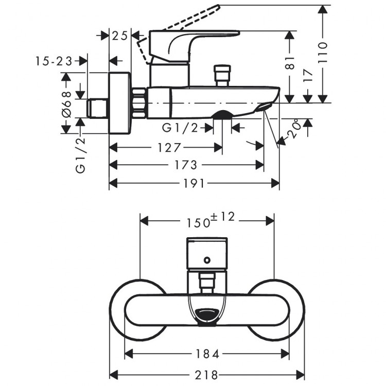 Hansgrohe Rebris S Vannas/dušas jaucējkrāns, hroms 72440000 Hansgrohe Rebris S Vannas/dušas jaucējkrāns, hroms 72440000