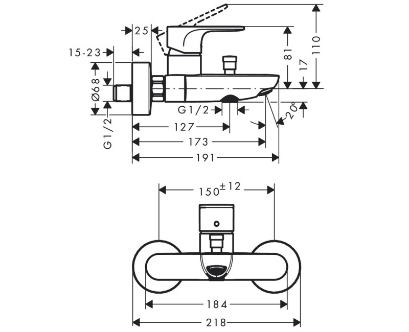 Hansgrohe Rebris S Смеситель для ванны/душа, хром 72440000