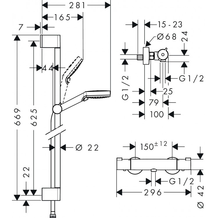 Hansgrohe Ecostat 1001CL Dušas termostata jaucējkrāns + Crometta Vario duša, HG27812400 Hansgrohe Ecostat 1001CL Dušas termostata jaucējkrāns + Crometta Vario duša, HG27812400