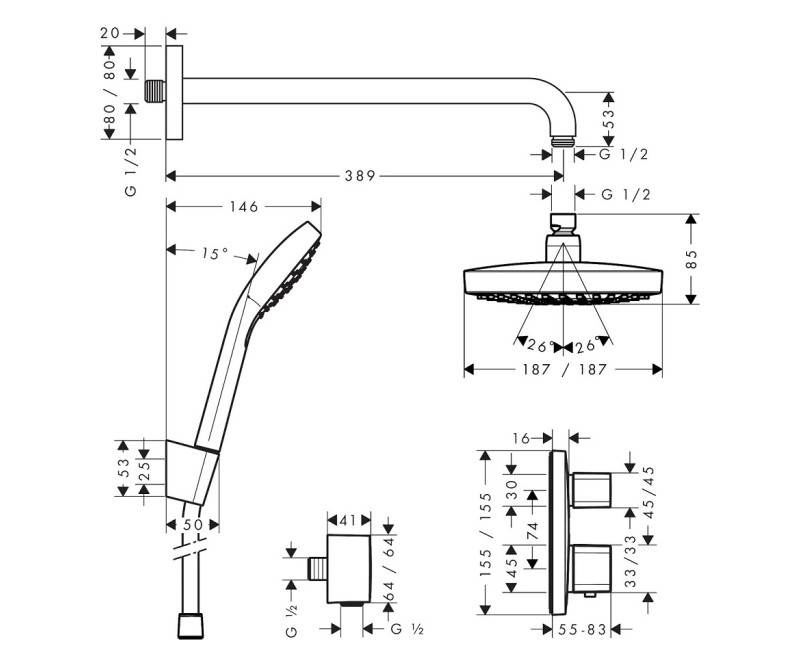 Hansgrohe Croma Select E  Iebūvējamā termostata dušas sistēma, 27294000.