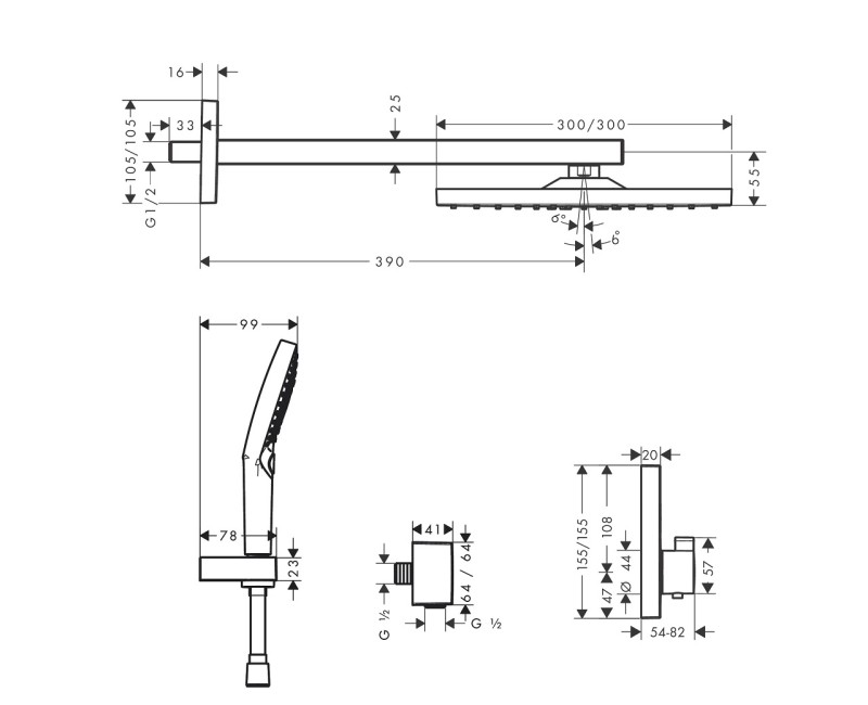 Hansgrohe Raindance E Iebūvējamā termostata dušas sistēma, 27939670.