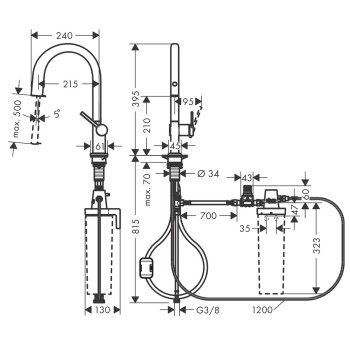 Hansgrohe  Virtuves Jaucējkrāns Aqittura M91 ar filtrēšanas sistēmu 210, ar izvelkamu izteku, 76803670