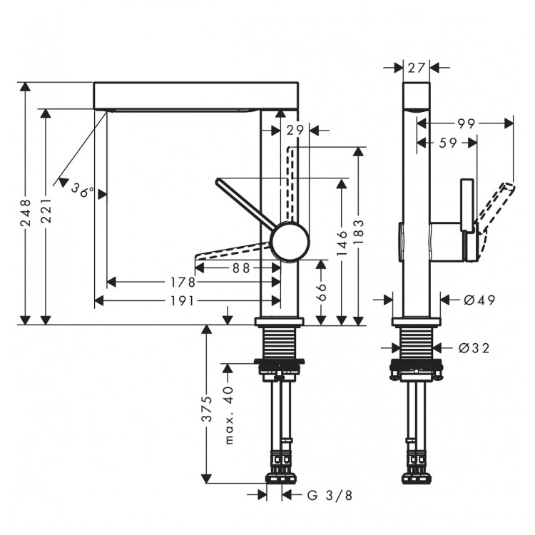 Hansgrohe Finoris Izlietnes jaucējkrāns ar pagriežamu izteku, 76060670 Hansgrohe Finoris Izlietnes jaucējkrāns ar pagriežamu izteku, 76060670