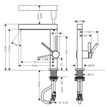 Vannas istabas izlietnes maisītājs Hansgrohe Finoris 230 2jet, ar push-open, ar izvelkamu galvu, matēts melns