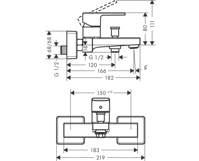 Hansgrohe Vernis Shape Смеситель для ванны/душа, 71450000