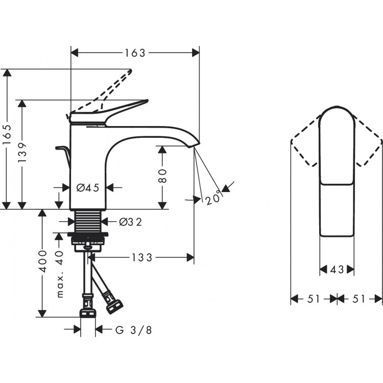 Hansgrohe Vivenis Izlietnes jaucējkrāns ar korķi, 75010670 Hansgrohe Vivenis Izlietnes jaucējkrāns ar korķi, 75010670