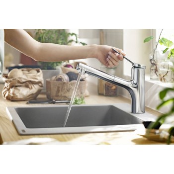 Смеситель для кухонной мойки Hansgrohe Zesis M33-150 2jet, с выдвижной головкой, хром + sBox