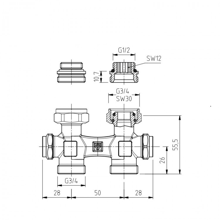 Herz 3000 H-veida radiatoru noslēgvārsts RL-1 radiatoriem, taisns G3/4x1/2 Herz 3000 H-veida radiatoru noslēgvārsts RL-1 radiatoriem, taisns G3/4x1/2