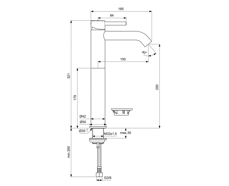 Ideal Standard Ceraline Высокий смеситель для умывальника, черный матовый BC269XG
