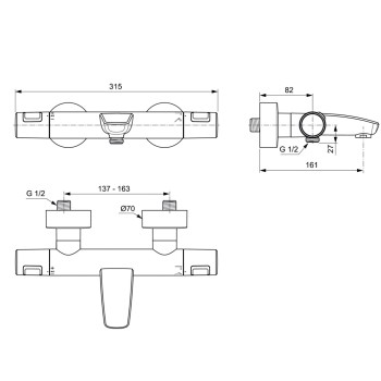 Ideal Standard Ceratherm T25 Vannas/dušas termostats, melns matēts A7544XG