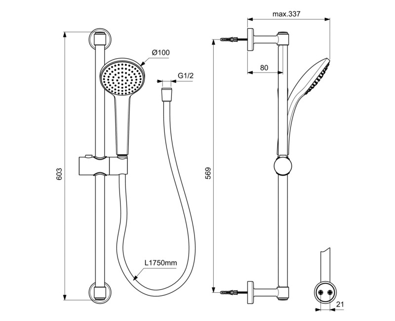 Ideal Standard IdealRain SOFT 100 dušas komplekts, melns matēts BD142XG