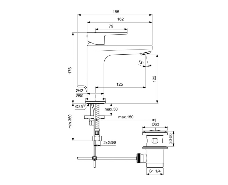 Ideal Standard Ceralfine O Смеситель для умывальника, черный матовый BC699XG