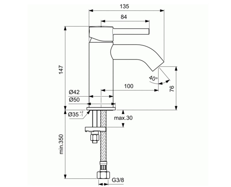 Ideal Standard Ceraline Смеситель для умывальника, черный матовый BC268XG