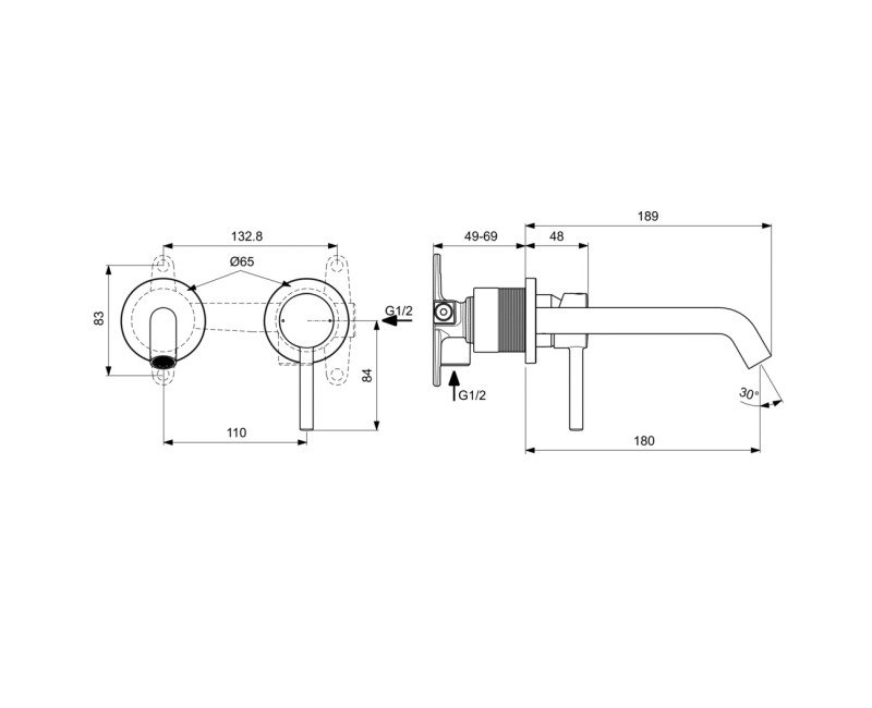 Ideal Standard Ceraline Iebūvējamais izlietnes jaucējkrāns, melns matēts A6938XG
