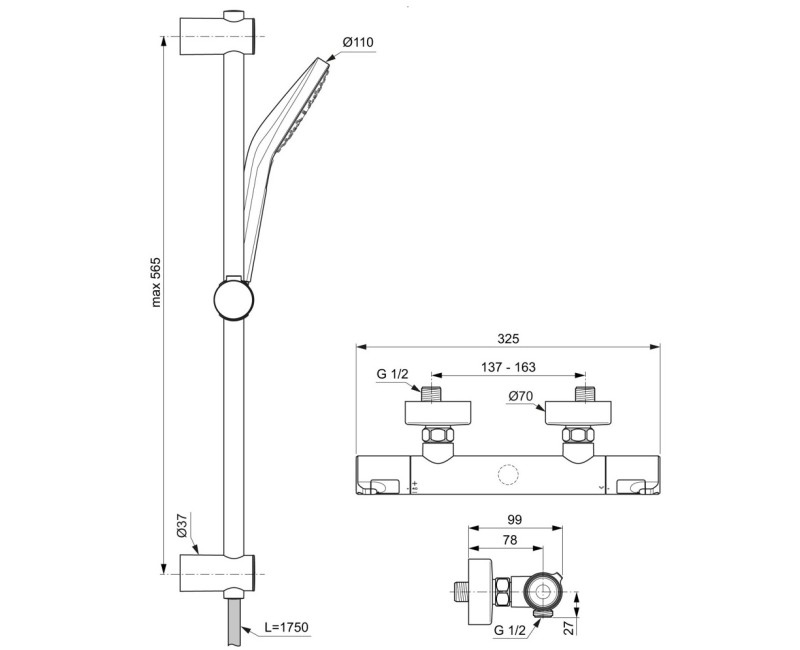 Термостатический смеситель Ideal Standard Ceratherm T50 с душем, A7217AA
