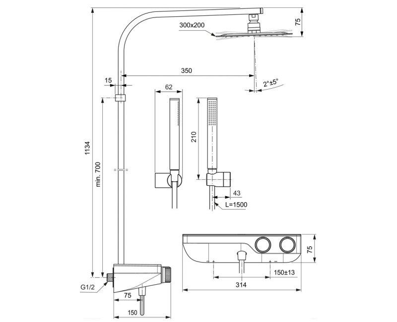Ideal Standard Ceratherm S200 termostata dušas sistēma, A7332AA